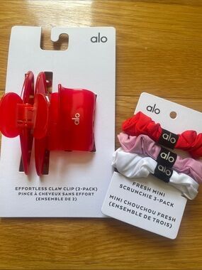NWT New with Tags Authentic ALO Yoga BrightRed Hair Claw Clips & Mini Scrunchies